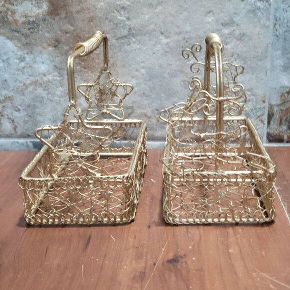 Gold Metal Wire Basket Star and Reindeer Design Christmas Container Decor - Picture 1 of 8